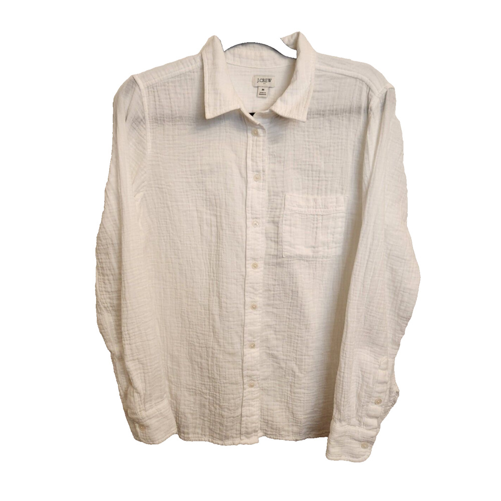 J Crew Womens Top Gauze Button Up Shirt 100% Cotton White Medium Lightweight - Picture 2 of 11